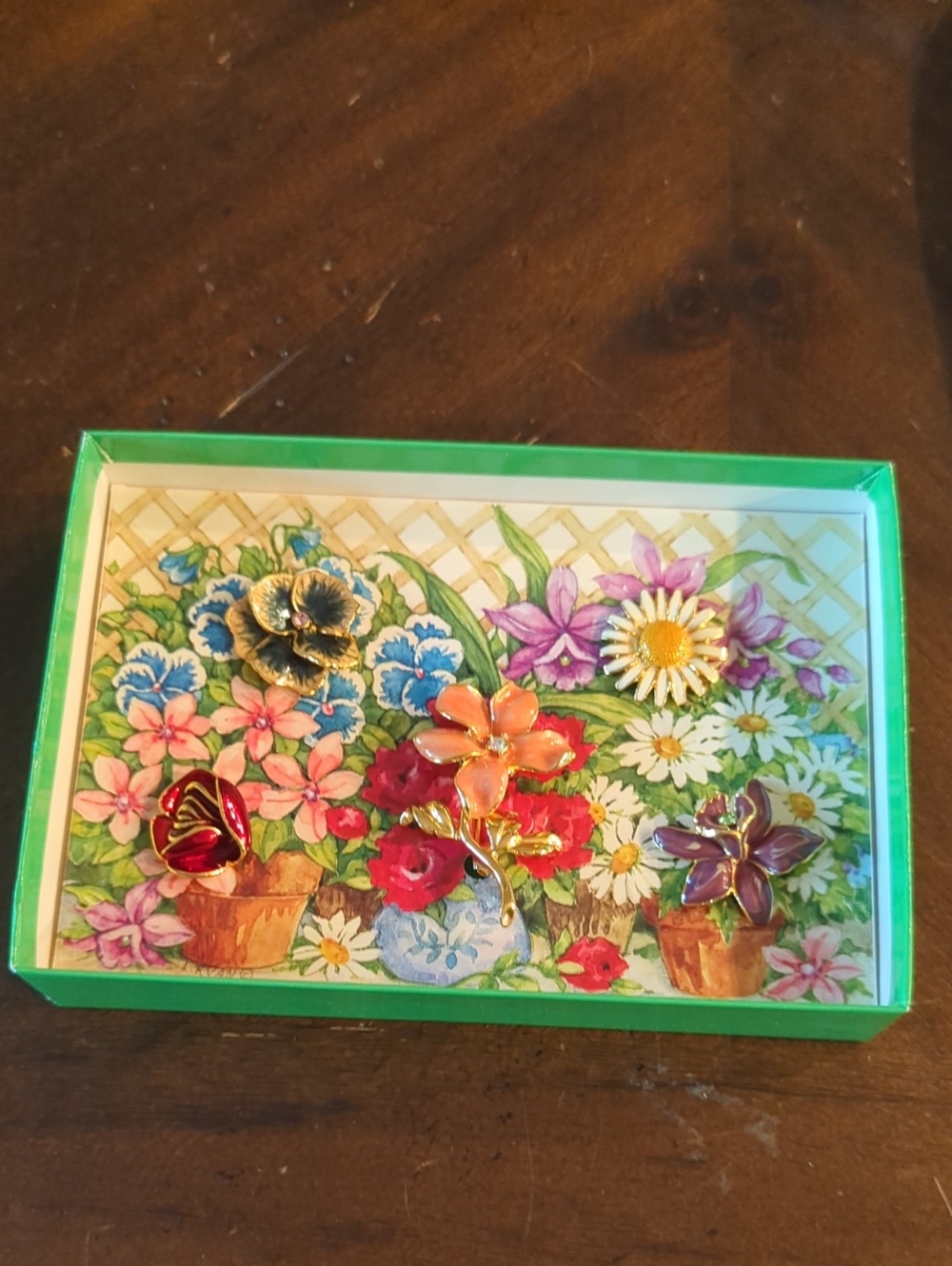 Vintage Joan Rivers Interchangeable Enamel Flower Brooch Set Garden Party